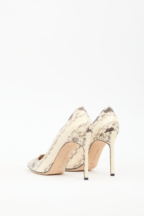 Manolo Blahnik Beige & Brown Textured Leather BB Pump