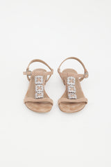 Manolo Blahnik Brown Suede Crystal Embellishment Sandal