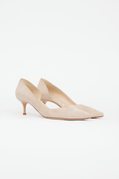 Manolo Blahnik Beige Suede D'orsay Heel