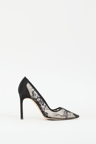 Manolo Blahnik Black Floral Lace Pointed Toe Pump