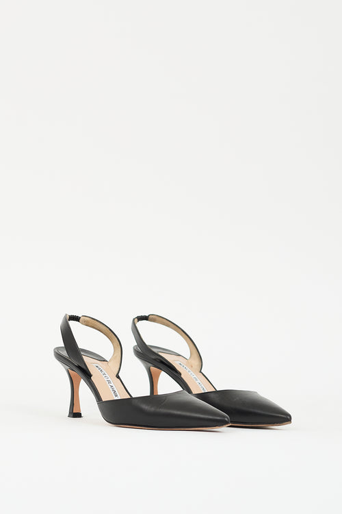 Manolo Blahnik Black Leather Carolyne Slingback Pump