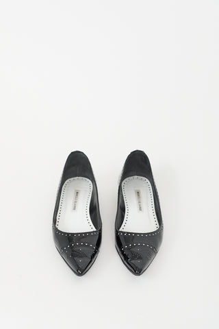 Manolo Blahnik Black Patent Leather Brogue Flat