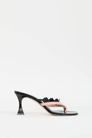 Manolo Blahnik Black & Pink Patent Leather Sulafahi Heeled Sandal