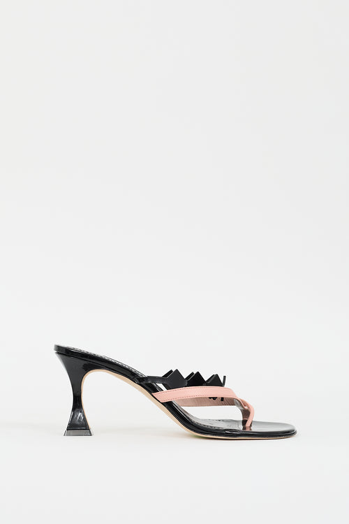 Manolo Blahnik Black & Pink Patent Leather Sulafahi Heeled Sandal