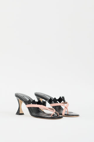 Manolo Blahnik Black & Pink Patent Leather Sulafahi Heeled Sandal