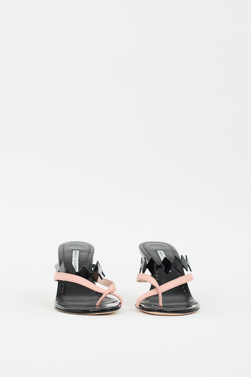 Manolo Blahnik Black & Pink Patent Leather Sulafahi Heeled Sandal