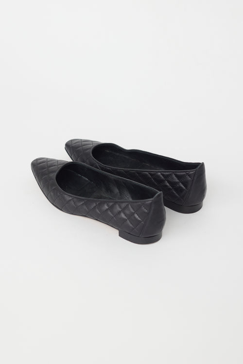 Manolo Blahnik Black Quilted Leather Ballet Flat