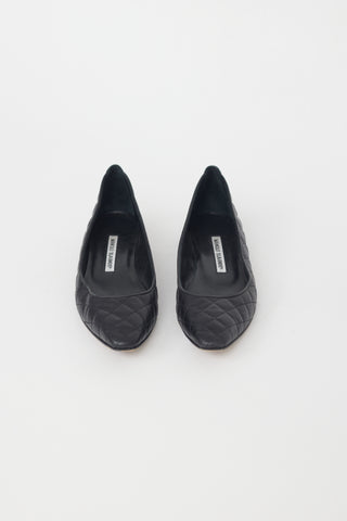 Manolo Blahnik Black Quilted Leather Ballet Flat