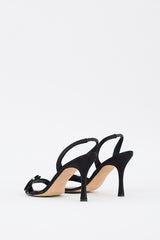 Manolo Blahnik Black Satin Rhinestone Bow Heel