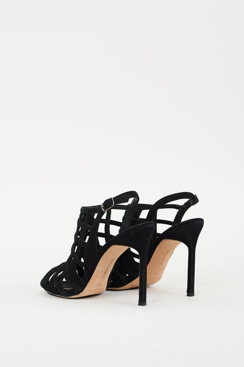 Manolo Blahnik Black Suede Dance 2 Slingback Sandal