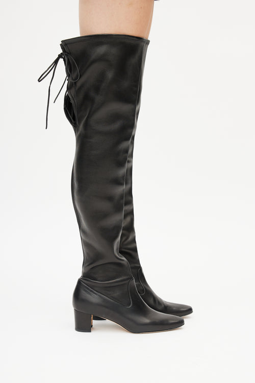 Manolo Blahnik Black Leather Giovanna Over The Knee Boot