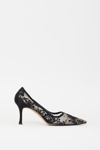 Manolo Blahnik Black Floral Lace Pointed Toe Heel