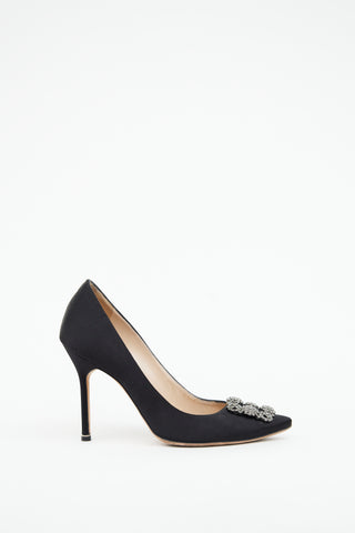 Manolo Blahnik Black Hangisi Embellished Pump