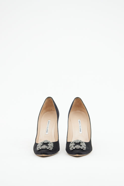 Manolo Blahnik Black Hangisi Embellished Pump