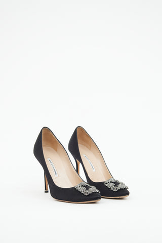 Manolo Blahnik Black Hangisi Embellished Pump