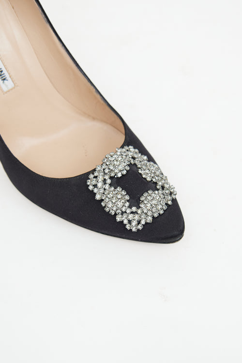 Manolo Blahnik Black Hangisi Embellished Pump