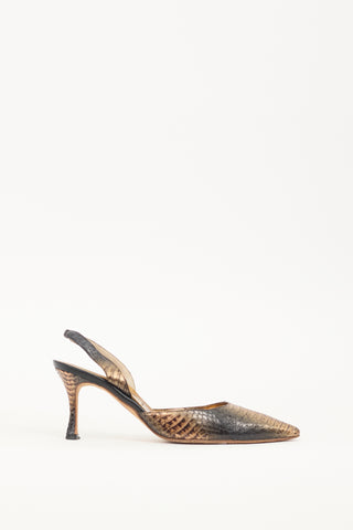 Manolo Blahnik Bronze & Black Textured Leather Carolyne Pump