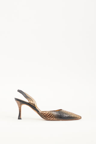 Manolo Blahnik Bronze & Black Textured Leather Carolyne Pump