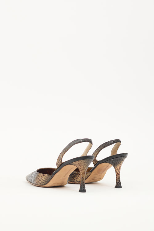 Manolo Blahnik Bronze & Black Textured Leather Carolyne Pump