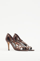 Manolo Blahnik Brown & Silver Studded Leather Strappy Heel