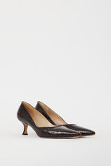Manolo Blahnik Brown Embossed Leather Love 60mm Pump