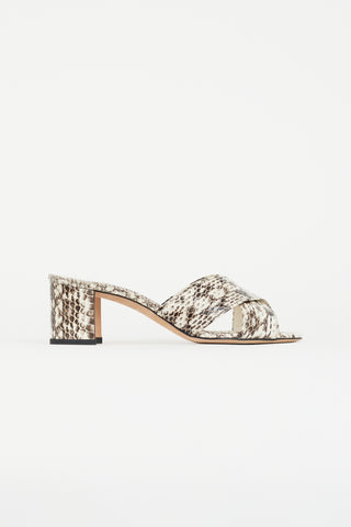 Manolo Blahnik Brown & White Leather Otawi Heeled Mule