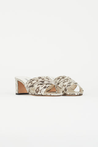 Manolo Blahnik Brown & White Leather Otawi Heeled Mule