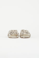Manolo Blahnik Brown & White Leather Otawi Heeled Mule