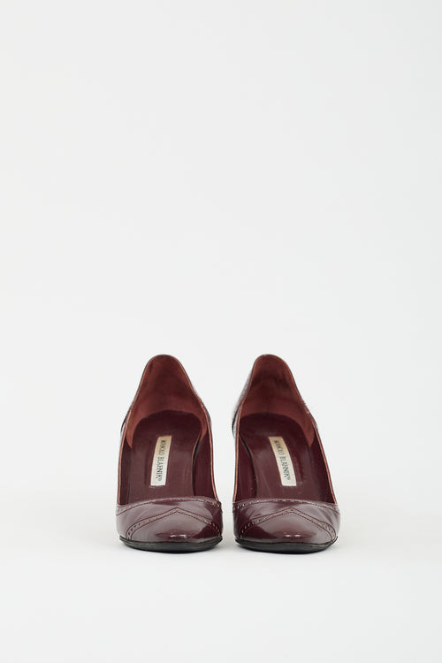 Manolo Blahnik Burgundy Patent Leather Brogue Pump