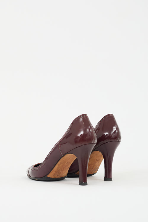 Manolo Blahnik Burgundy Patent Leather Brogue Pump