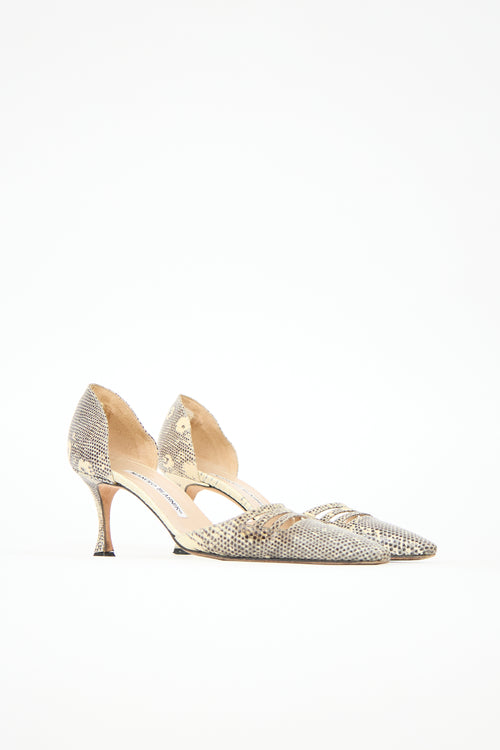Manolo Blahnik Embossed D'Orsay Pump
