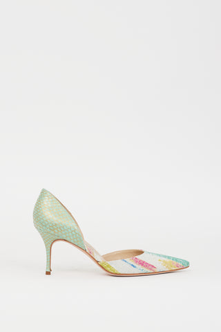 Manolo Blahnik Green & Multicolour Printed D'Orsay Heel