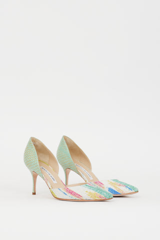 Manolo Blahnik Green & Multicolour Printed D'Orsay Heel