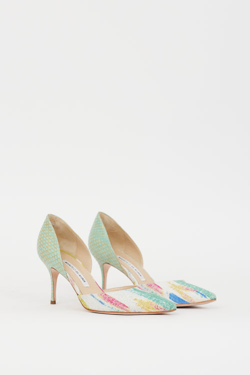 Manolo Blahnik Green & Multicolour Printed D'Orsay Heel