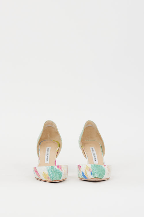 Manolo Blahnik Green & Multicolour Printed D'Orsay Heel