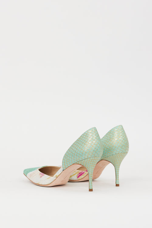 Manolo Blahnik Green & Multicolour Printed D'Orsay Heel