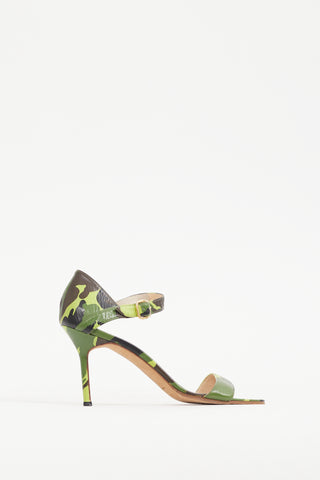 Manolo Blahnik Green & Multicolour Printed Leather Heel