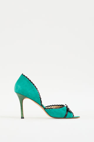 Manolo Blahnik Green Suede Trimmed D'Orsay Heel