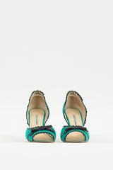 Manolo Blahnik Green Suede Trimmed D'Orsay Heel