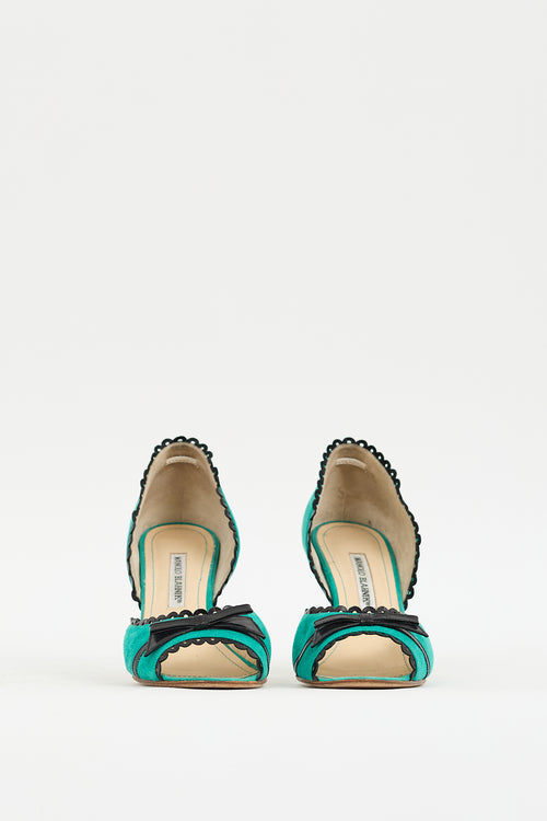 Manolo Blahnik Green Suede Trimmed D'Orsay Heel