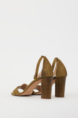 Manolo Blahnik Green Textured Lauratop Heeled Sandal