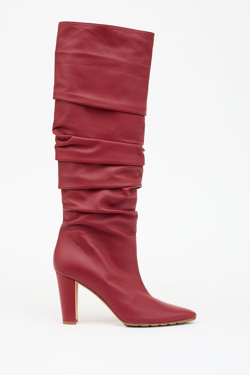 Manolo Blahnik Leather Ruched Calassohi Boot