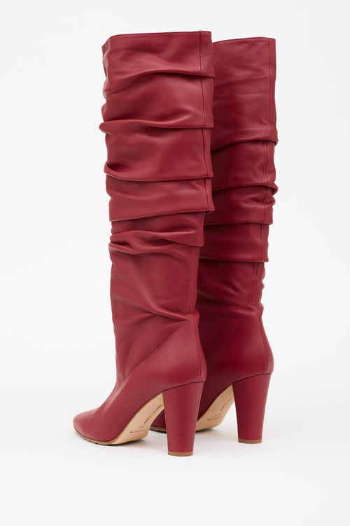 Manolo Blahnik Leather Ruched Calassohi Boot