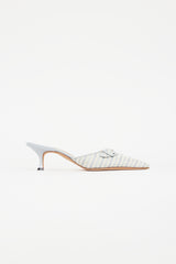 Manolo Blahnik Light Blue & Yellow Striped Buckle Mule