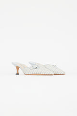 Manolo Blahnik Light Blue & Yellow Striped Buckle Mule