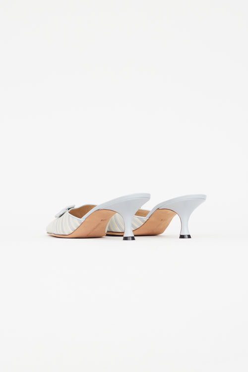 Manolo Blahnik Light Blue & Yellow Striped Buckle Mule
