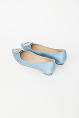 Manolo Blahnik Light Blue Satin Hangisi Flat
