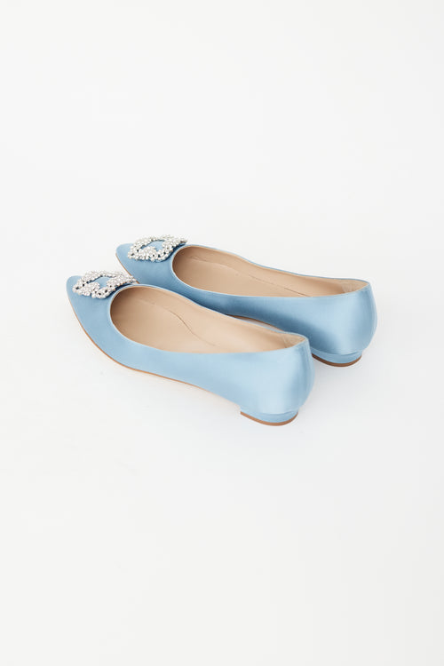 Manolo Blahnik Light Blue Satin Hangisi Flat