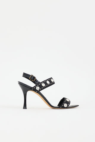 Manolo Blahnik Patent Button Embellished Sandal