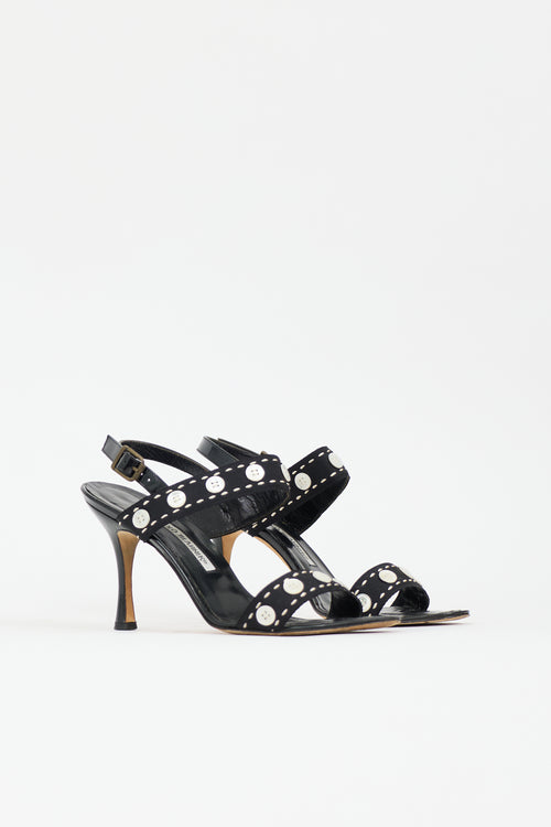 Manolo Blahnik Patent Button Embellished Sandal